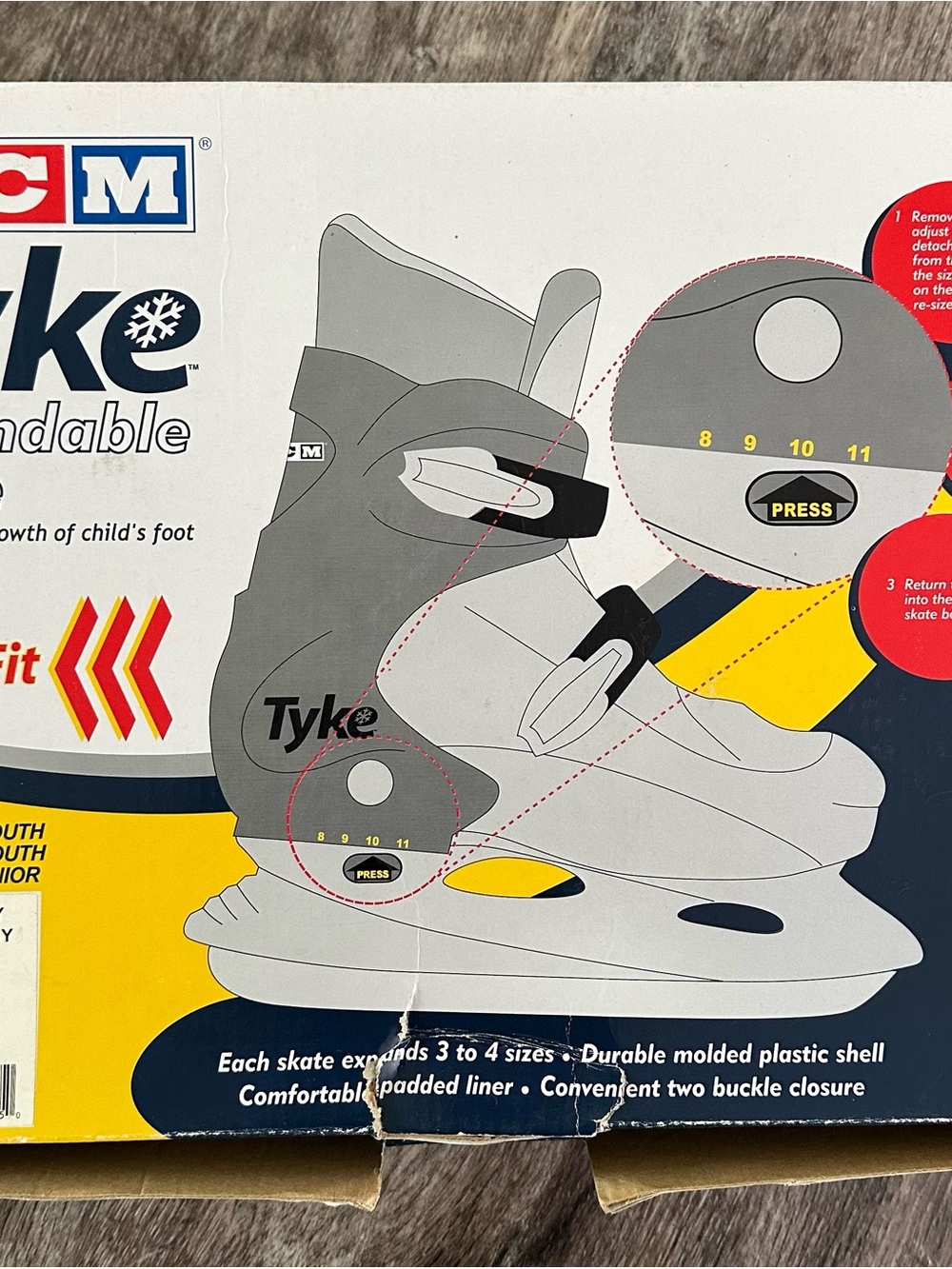 New CCM TYKE YOUTH MOLDED EXPANDABLE ICE SKATES, GRAY **Sz Small (8-11 youth)**
